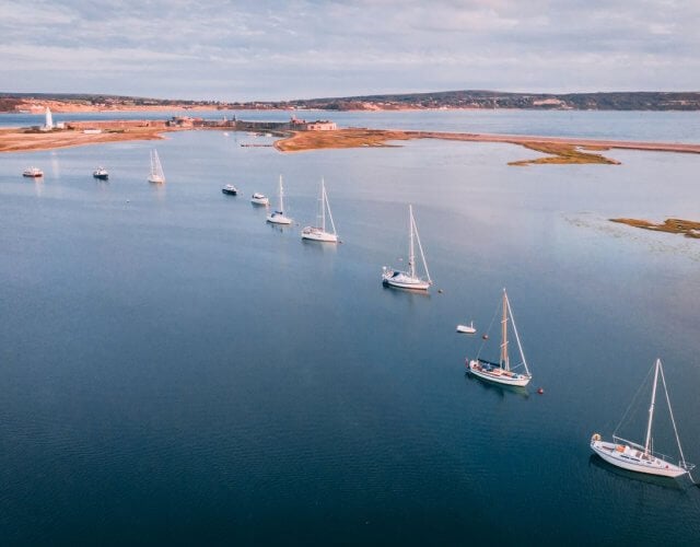 Boats at Milford out to Hurst Castle
